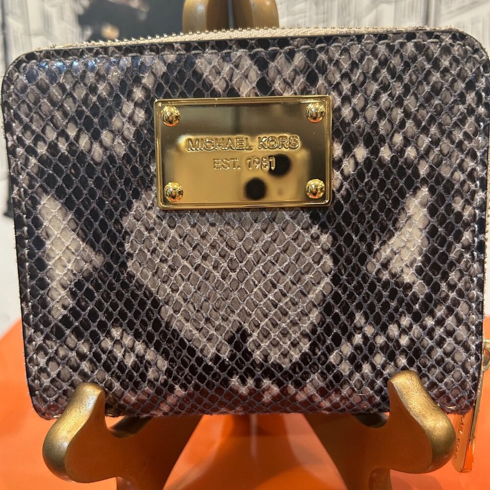 Michael Kors Jet Set Brown Python Leather Bifold … - image 1